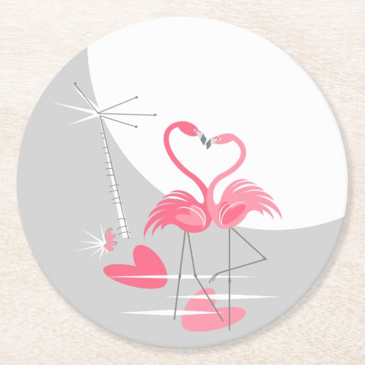 Flamingo Love Grote Maan onderzetter rond (Voorkant)