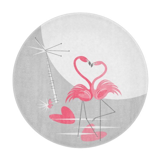 Flamingo Love Grote Maan snijplank rond (Voorkant)