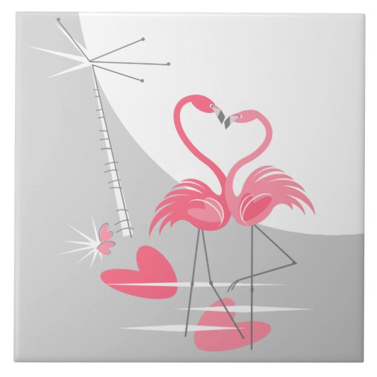 Flamingo Love Grote Maan tegel Tegeltje (Voorkant)