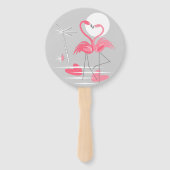 Flamingo Love hand fan round Handwaaier (Achterkant)