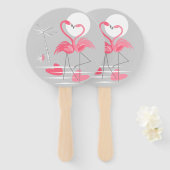 Flamingo Love hand fan round Handwaaier (Voorkant en achterkant)