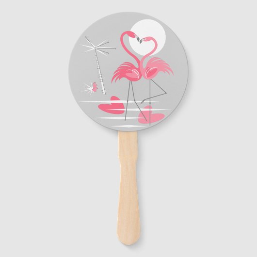 Flamingo Love hand fan round Handwaaier (Voorkant)