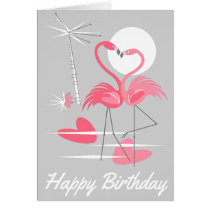Flamingo Love Happy Birthday in tekst grijs