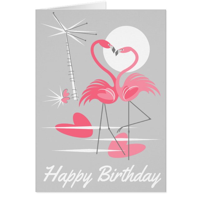Flamingo Love Happy Birthday in tekst grijs (Voorkant)