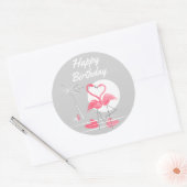 Flamingo Love Happy Birthday sticker rond (Envelop)