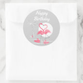 Flamingo Love Happy Birthday sticker rond (Tas)