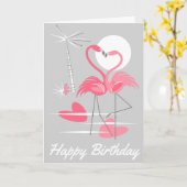 Flamingo Love Happy Birthday verticaal Kaart (Gele Bloem)