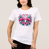Flamingo Love Heart – Tropical Floral Romance Tri-Blend Shirt (Voorkant)