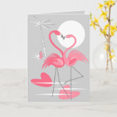 Flamingo Love in text grijy greetcard Kaart (Gele Bloem)
