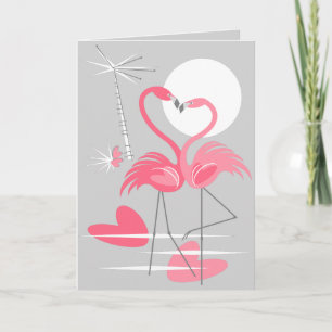Flamingo Love in text grijy greetcard Kaart