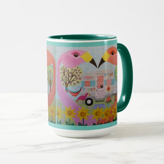 Flamingo Love in  Trailer Folk Art in Green Mok (Voorkant rechts)