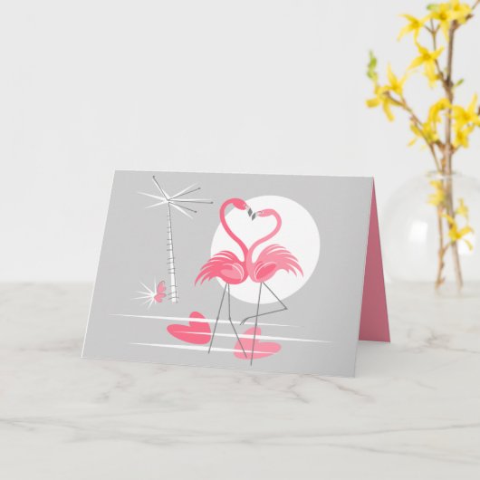 Flamingo Love inside roze groetjes kaart landschap (Gele Bloem)