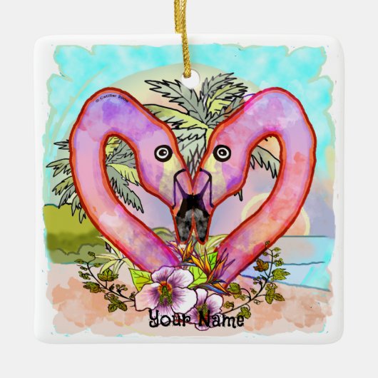 Flamingo Love Keramisch Ornament (Voorkant)