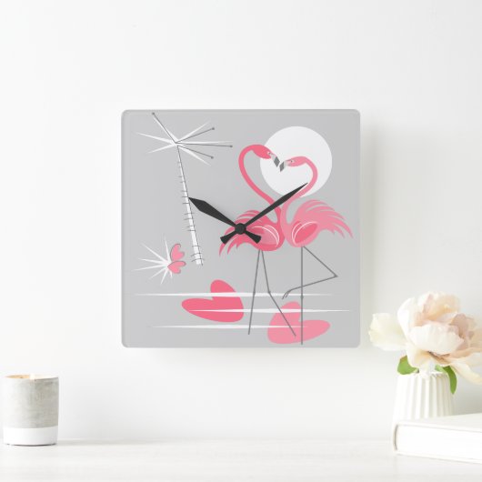 Flamingo Love klok vierkant (Huis)