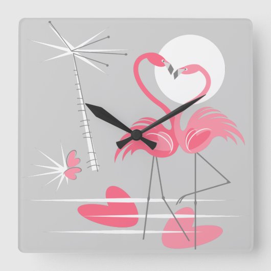 Flamingo Love klok vierkant (Voorkant)