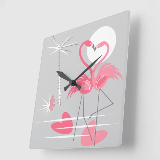 Flamingo Love klok vierkant (Hoek)