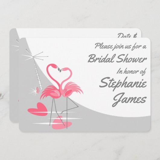 Flamingo Love Large Moon Bridal Shower-uitnodiging Kaart (Voorkant / Achterkant)
