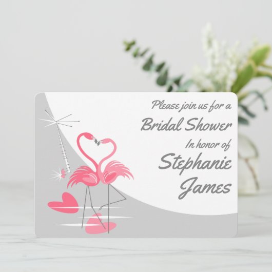 Flamingo Love Large Moon Bridal Shower-uitnodiging Kaart (Staand voorkant)