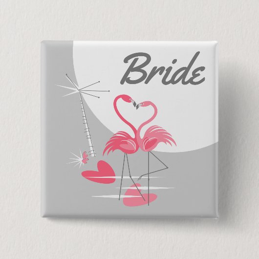 Flamingo Love Large Moon Bride button vierkant (Voorkant)