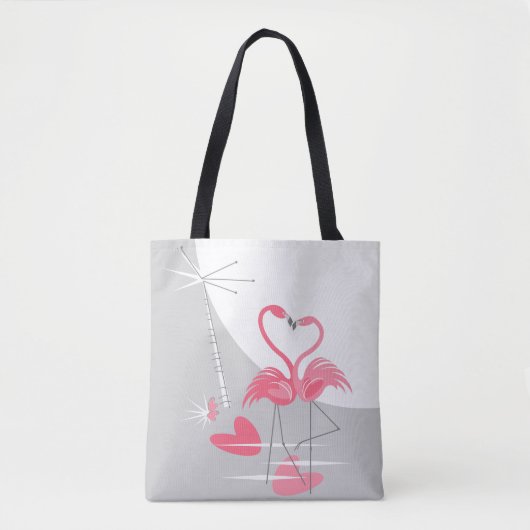 Flamingo Love Large Moon canvas tas (Voorkant)