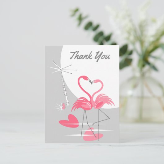 Flamingo Love Large Moon Dank u briefkaart (Staand voorkant)