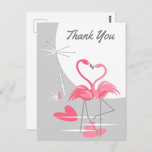 Flamingo Love Large Moon Dank u briefkaart (Voorkant / Achterkant)