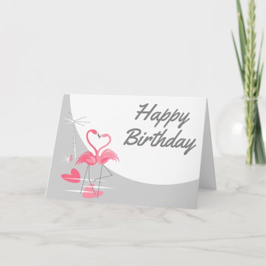 Flamingo Love Large Moon Happy Birthday Kaart (Voorkant)