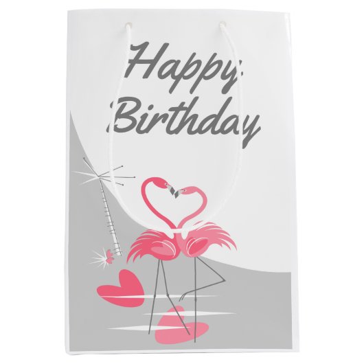 Flamingo Love Large Moon Happy Birthday medium Cadeauzakje (Voorkant)