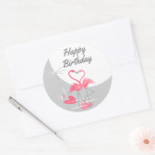 Flamingo Love Large Moon Happy Birthday round Ronde Sticker (Envelop)