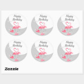 Flamingo Love Large Moon Happy Birthday round Ronde Sticker (Vel)