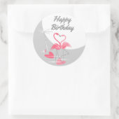 Flamingo Love Large Moon Happy Birthday round Ronde Sticker (Tas)