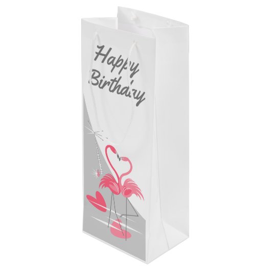 Flamingo Love Large Moon Happy Birthday wine Wijn Cadeautas (Achterkant Gekanteld)