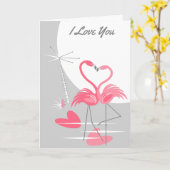 Flamingo Love Large Moon I Love You text Kaart (Gele Bloem)