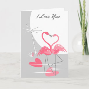 Flamingo Love Large Moon I Love You text Kaart