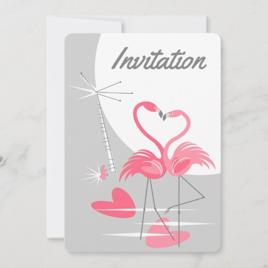 Flamingo Love Large Moon Invitation vertical Kaart (Voorkant)