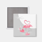 Flamingo Love Large Moon magnet vierkant (Voorkant / Achterkant)