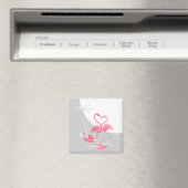 Flamingo Love Large Moon magnet vierkant (Insitu (Vaatwasser))