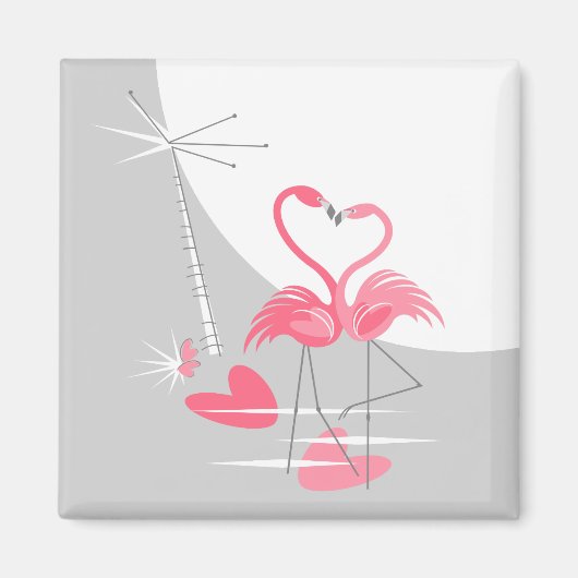 Flamingo Love Large Moon magnet vierkant (Voorkant)