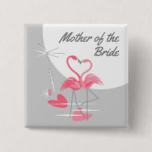 Flamingo Love Large Moon Moon Moon of the Bride Vierkante Button 5,1 Cm