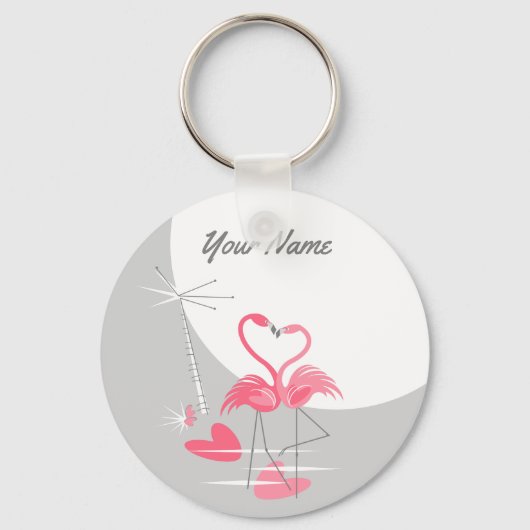 Flamingo Love Large Moon Name sleutelhanger Basic (Voorkant)