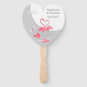 Flamingo Love Large Moon Names Date hand fan hart Handwaaier (Achterkant)