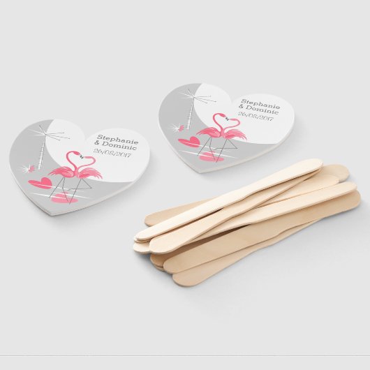 Flamingo Love Large Moon Names Date hand fan hart Handwaaier (Niet-gemonteerd)