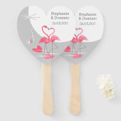 Flamingo Love Large Moon Names Date hand fan hart Handwaaier (Voorkant en achterkant)