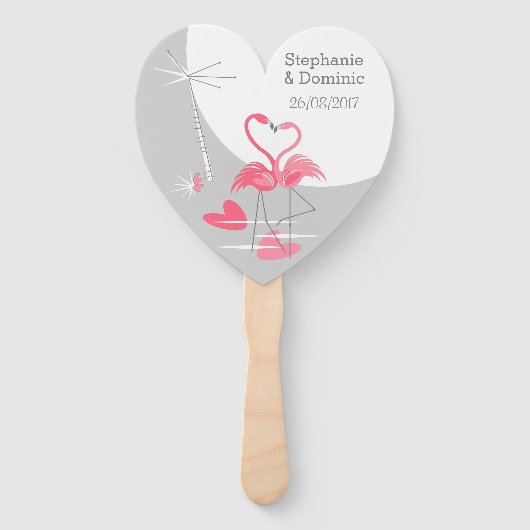 Flamingo Love Large Moon Names Date hand fan hart Handwaaier (Voorkant)