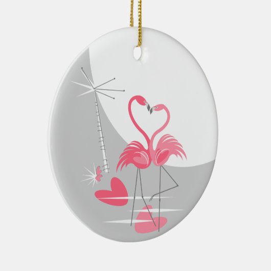 Flamingo Love Large Moon Names Date ornament round (Rechts)