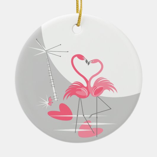 Flamingo Love Large Moon Names Date ornament round (Voorkant)