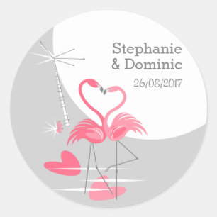 Flamingo Love Large Moon Names Date Round Ronde Sticker