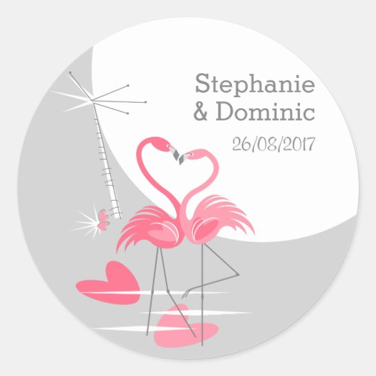 Flamingo Love Large Moon Names Date Round Ronde Sticker (Voorkant)