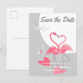 Flamingo Love Large Moon Save the Date briefkaart (Voorkant / Achterkant)