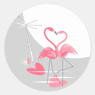 Flamingo Love Large Moon sticker round